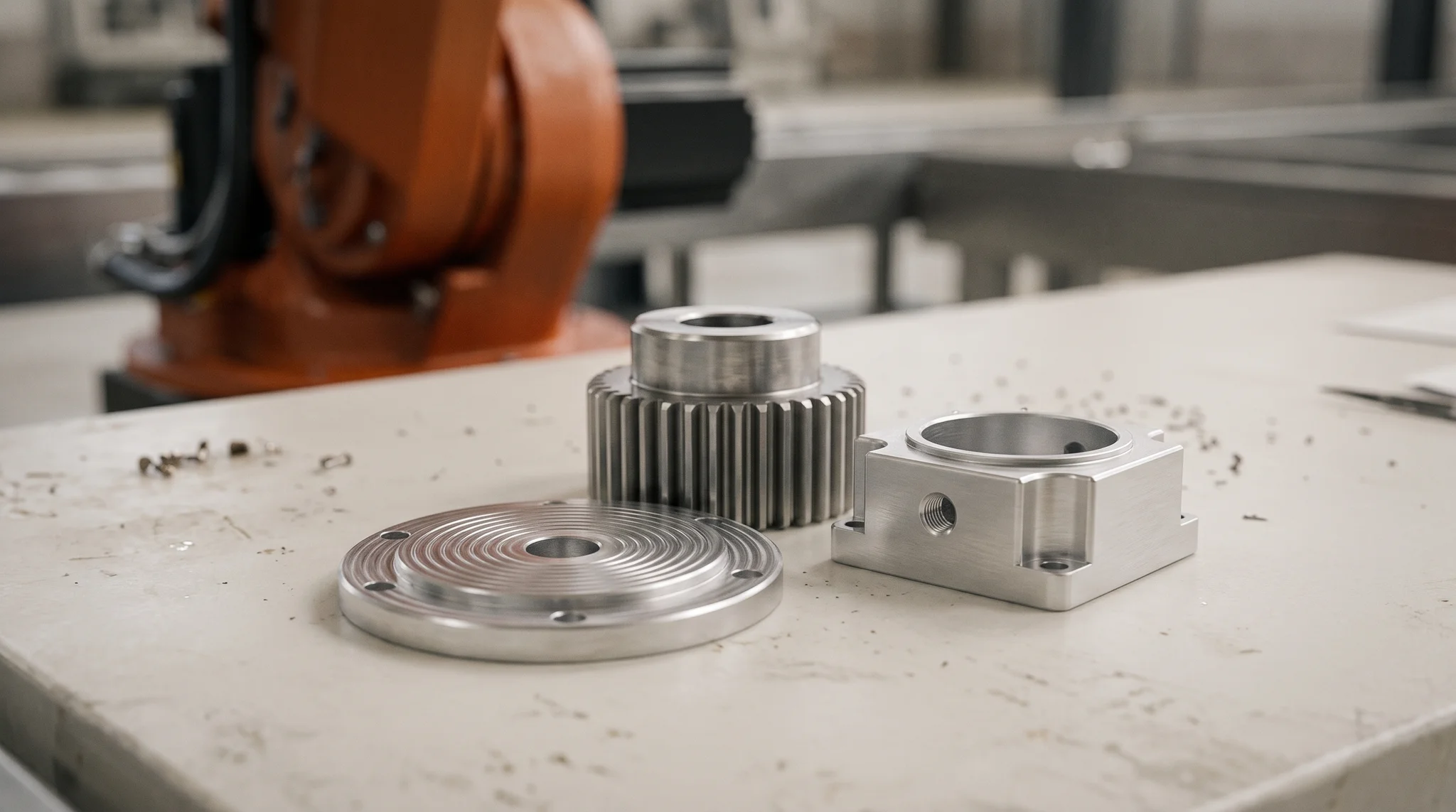 Conceptual close-up of precision-engineered metal components
